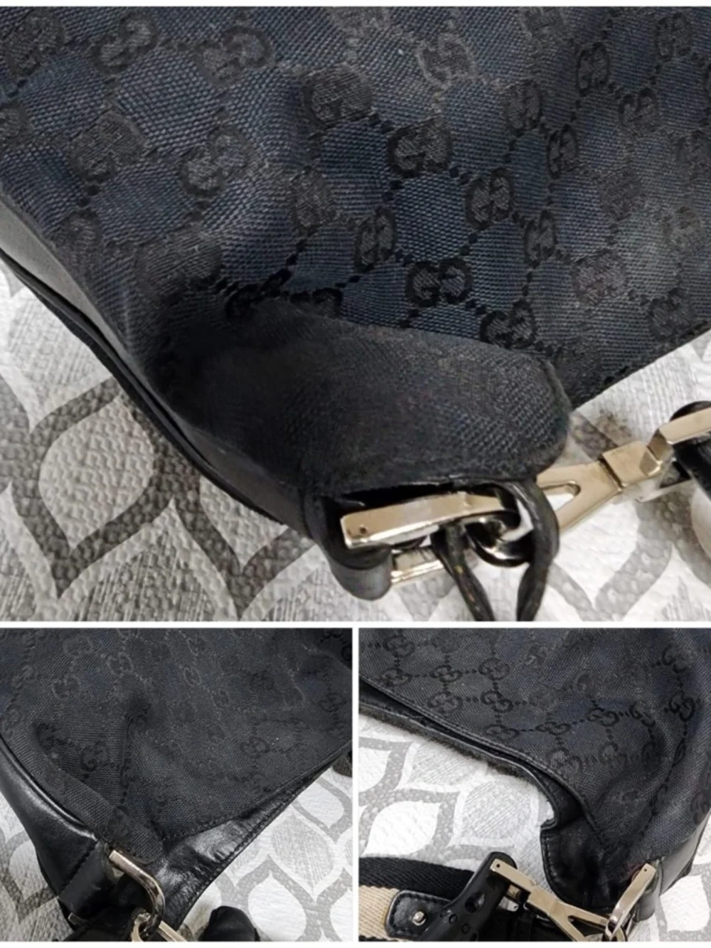 Authentic Gucci Vintage GG Canvas Bamboo Satchel Bag Black